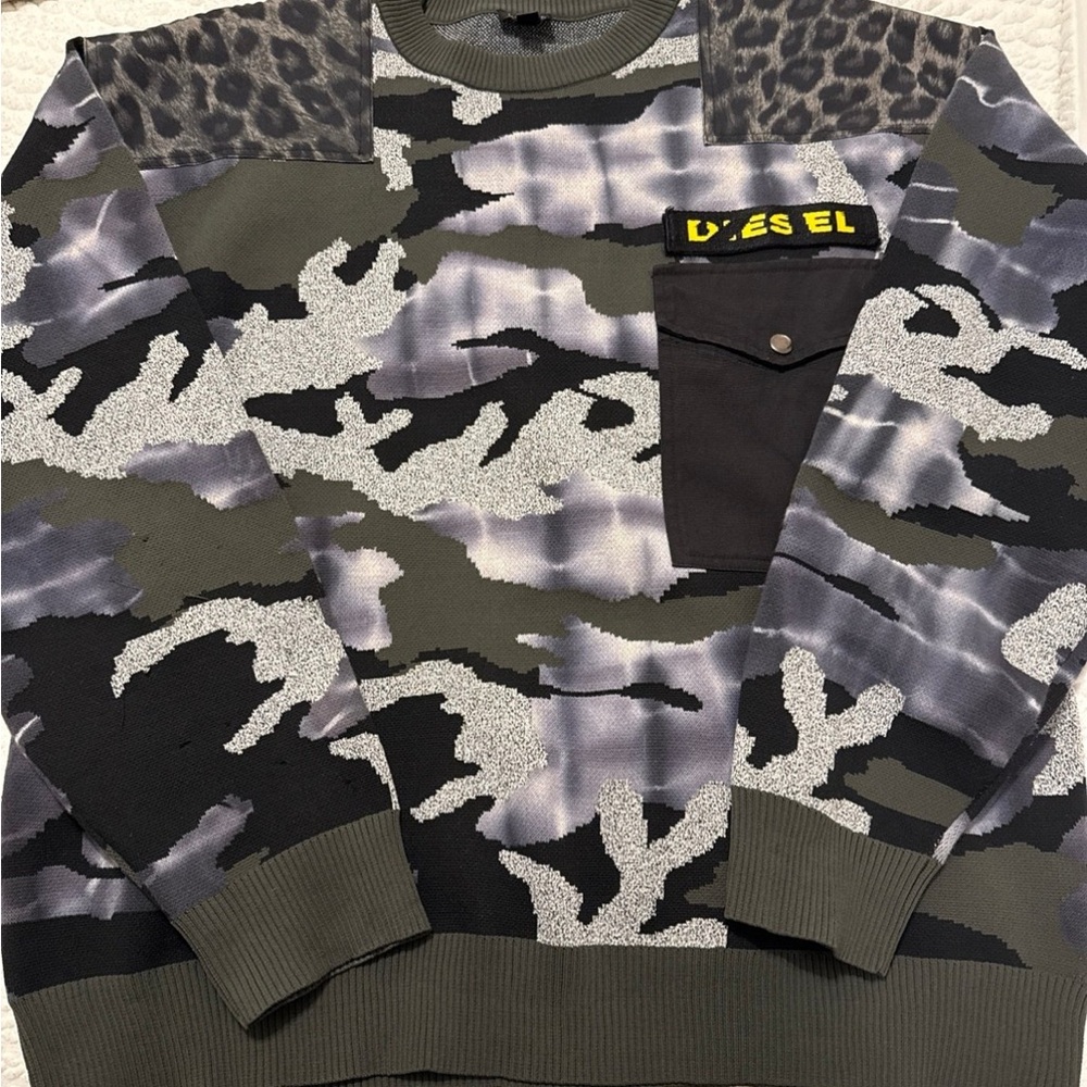 DIESEL Men's Camouflage crewneck Sweater - Green and Black